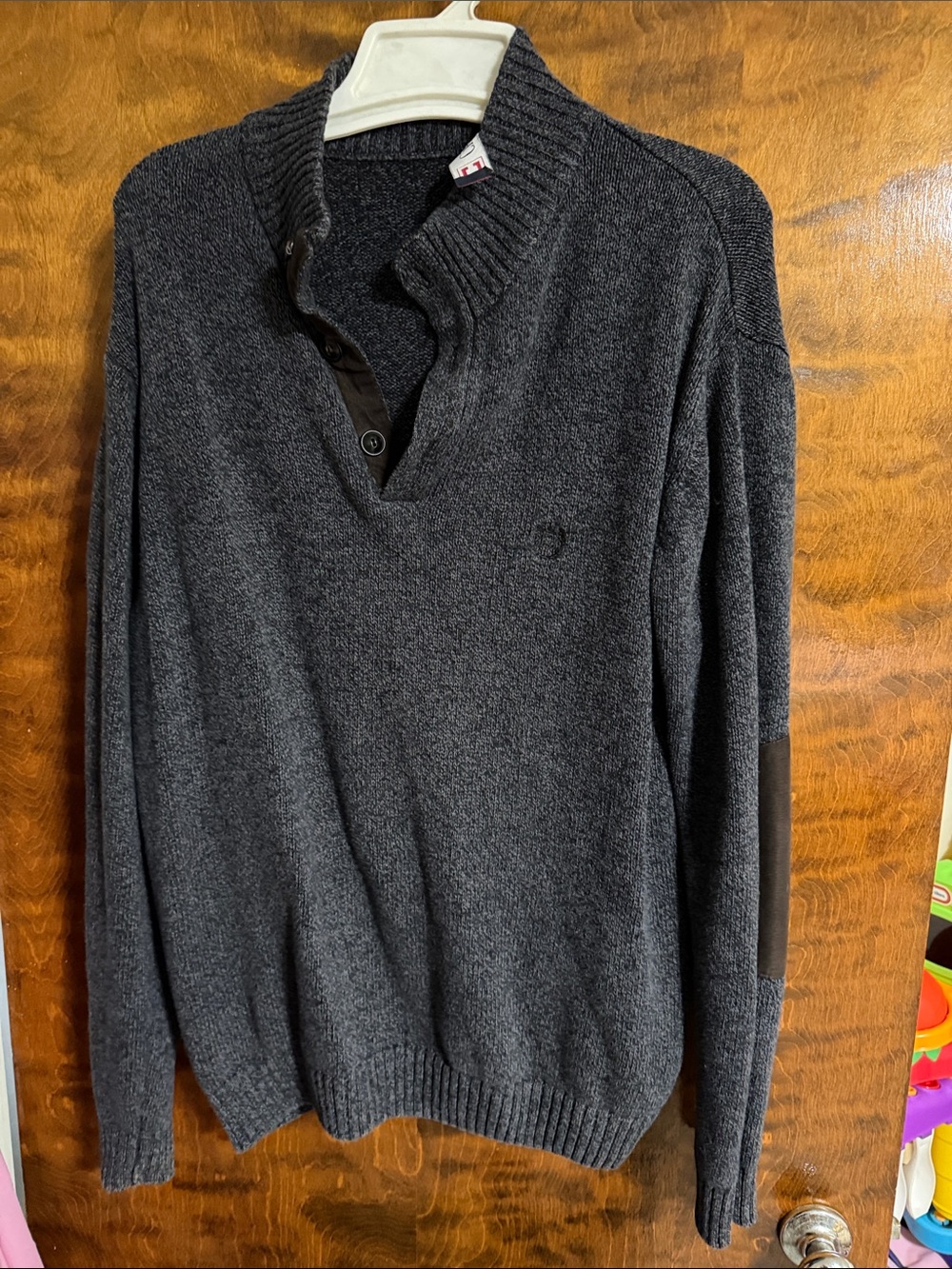 Chaps Charcoal Gray V-Neck Button-Front Sweater